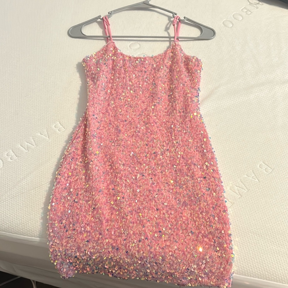 lucy in the sky bodycon pink sequin dress